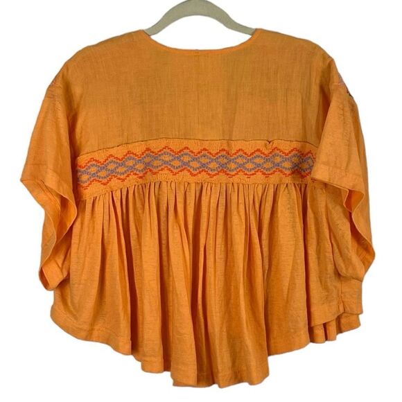 Free People Women’s Market Embroidered V-Neck Top Orange, Size M, NWT - Picture 6 of 13